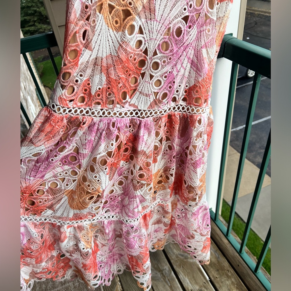 🆕 Dalia MacPhee Eyelet Embroidered Midi Dress Floral Ruffle Wedding Size Small - Picture 10 of 17